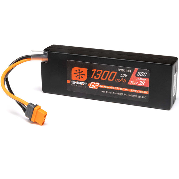 Spektrum Smart 11.1V 1300mAh 3S 30C Smart G2 LiPo Battery: IC2O-SPMX-1089