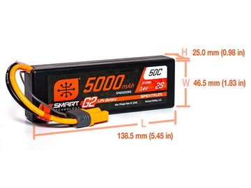 Spektrum 5000mAh 2S 7.4V SMART G2 50C IC5 O-SPMX52S50H5 - 0
