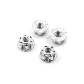 4MM ALUMINIUM WHEEL FLANGE SERRATED NUT 4PCS SILVER YA-0448SV