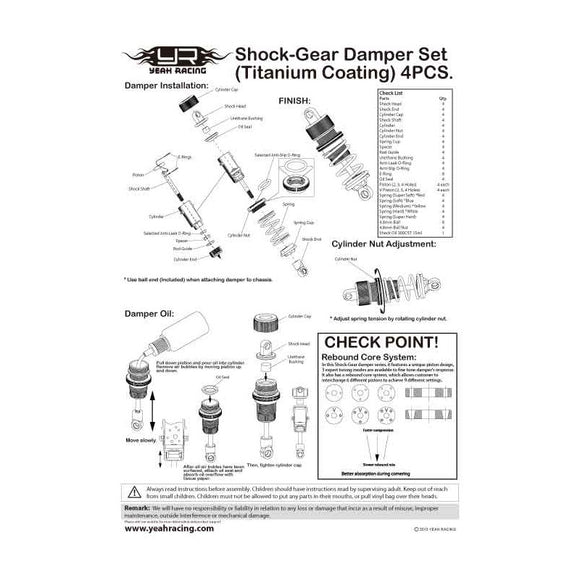 Yeah Racing SHOCK-GEAR 60MM DAMPER SET 1/10 TC BLUE DSG-0060BU